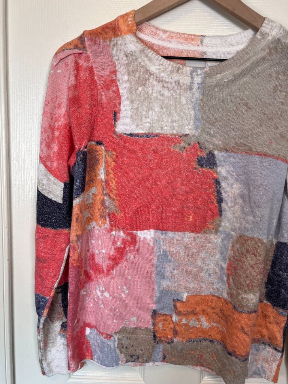 Nick + Zoe Colorful Artsy Lightweight Geometric Print Crew Neck Sweater Size M - Picture 4 of 7